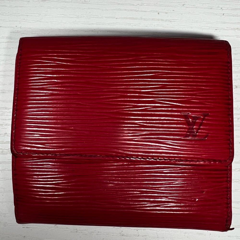 Louis Vuitton red epi leather Elise double snap wallet